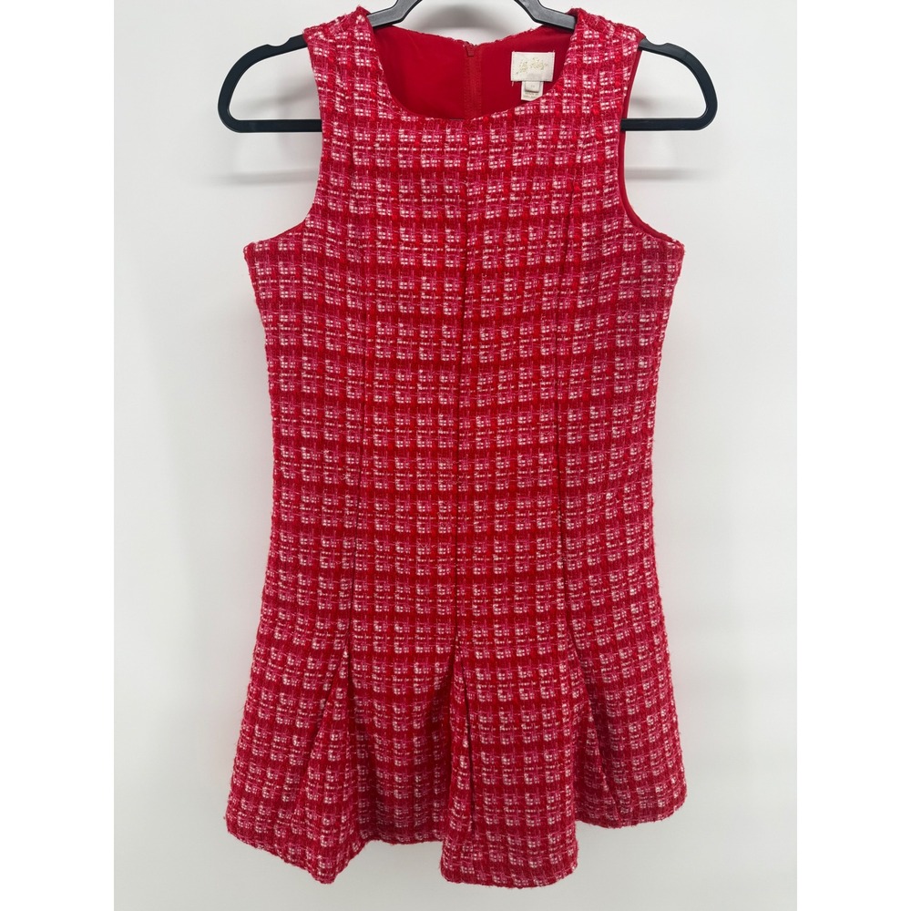 Lilly Pulitzer Girls Red Pink Tweed Shift Dress Size 14 Sleeveless Pleated